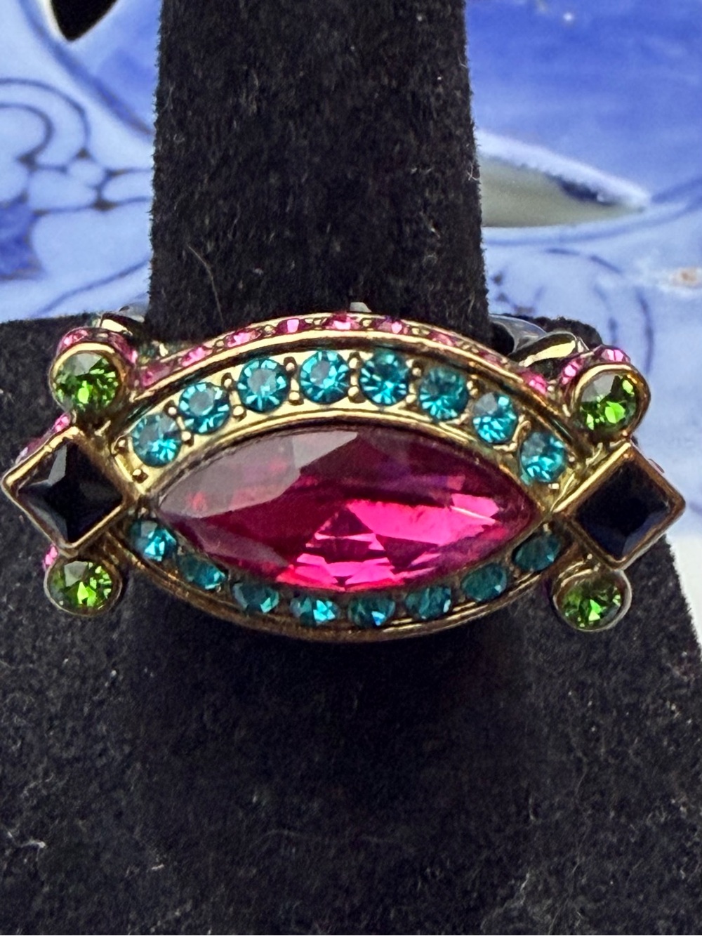Heidi Daus Fuchsia Marquise Multicolor Crystal Statement Cocktail Ring. *Size 7